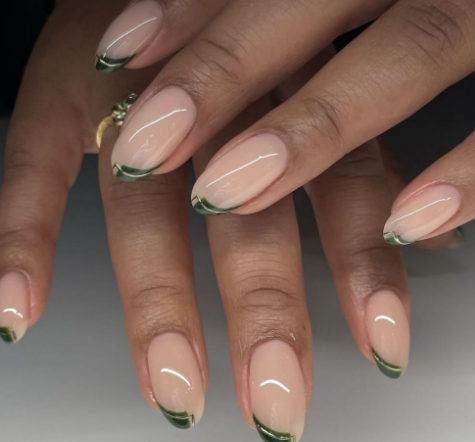 Green and Gold Accents Nails Art